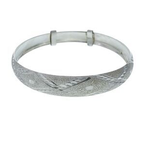 Vintage Mexican AC242 Sterling Silver Textured Adjustable Bangle Bracelet 7.5"